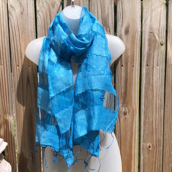 Handmade Luxury Transparent Oversized Fringe Shawl. Beautiful Adriatic color - Picture 1 of 9